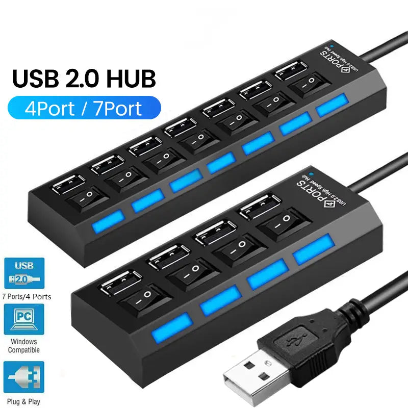 Multi USB 2.0 Splitter Hub With Switch