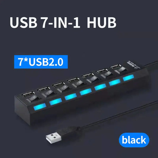 Multi USB 2.0 Splitter Hub With Switch