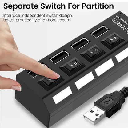 Multi USB 2.0 Splitter Hub With Switch - Techsuplife