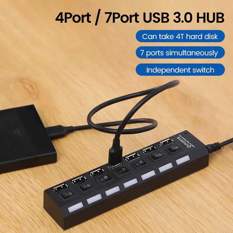 Multi USB 2.0 Splitter Hub With Switch - Techsuplife