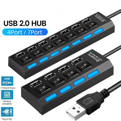 Multi USB 2.0 Splitter Hub With Switch - Techsuplife