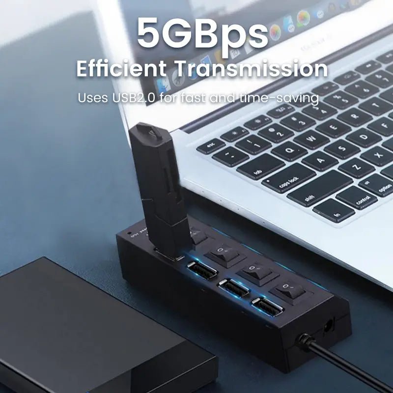 Multi USB 2.0 Splitter Hub With Switch - Techsuplife